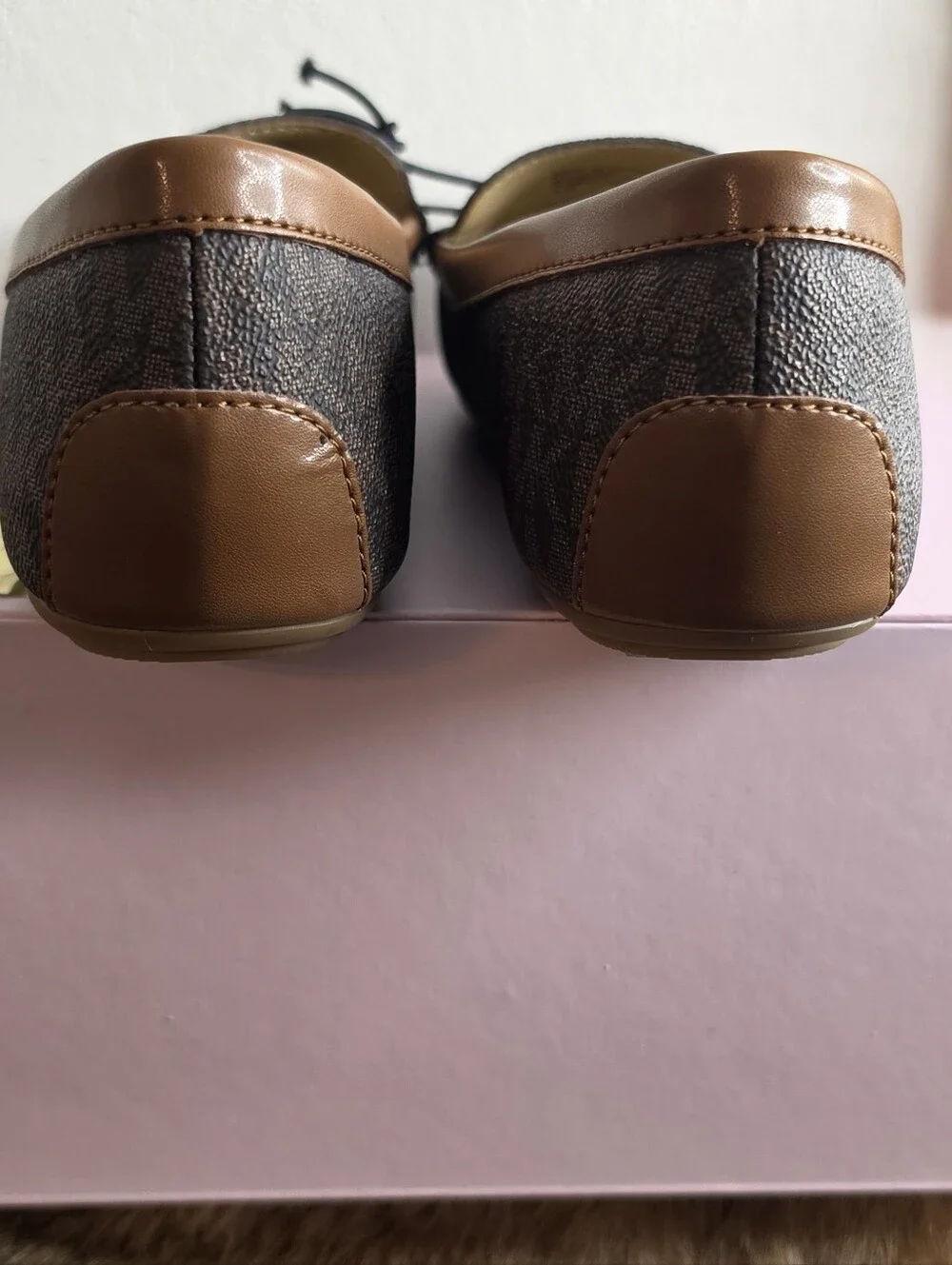 Michael Kors Brown Logo-Print Moccasin Loafers with Gold Accent